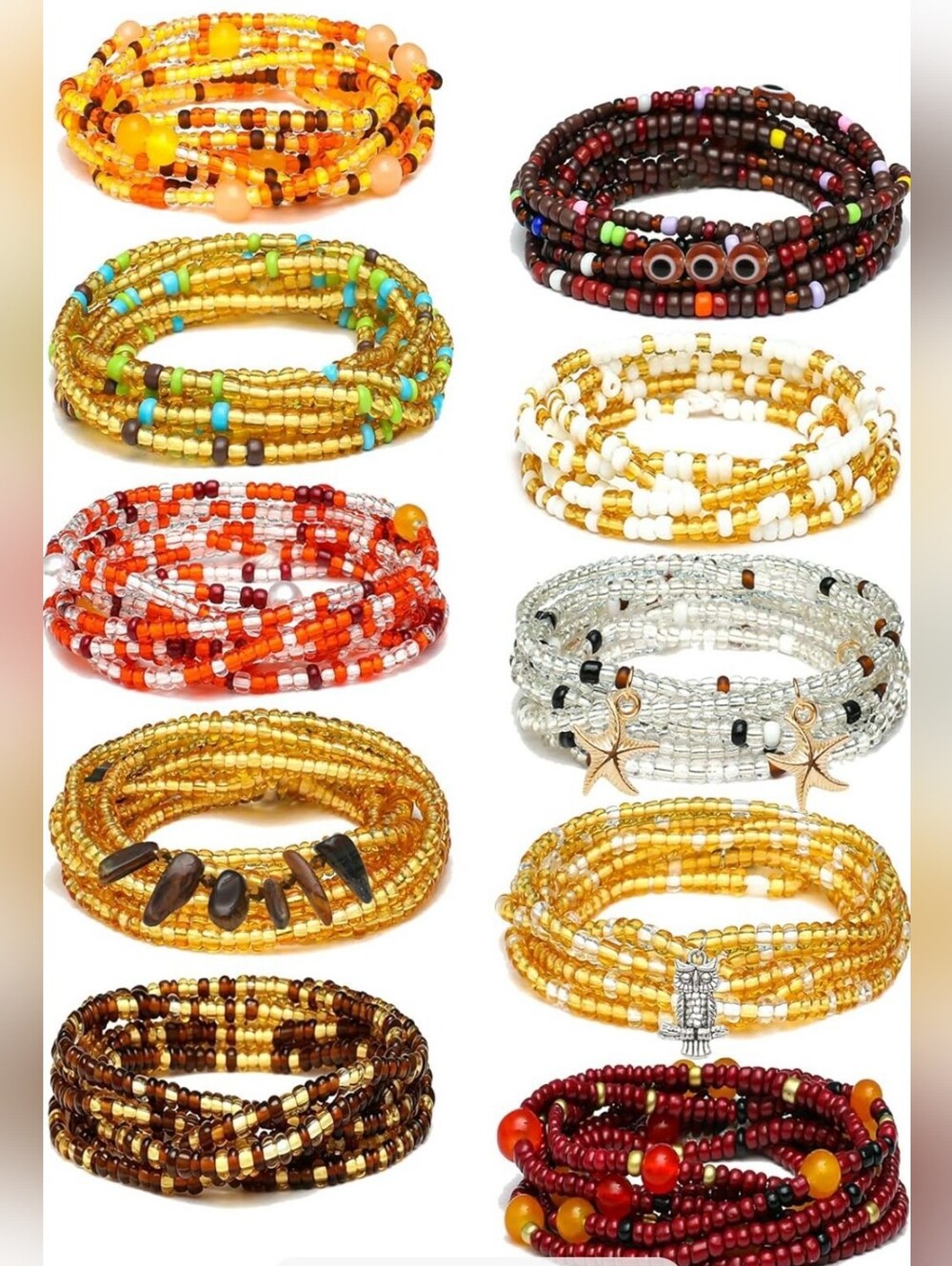 10Pcs 50 Inch African Waist Beads Chains
